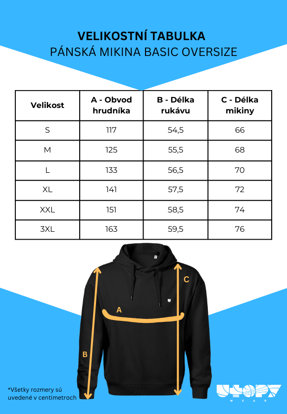 Tabulka velikosti panska mikina basic oversize utopy